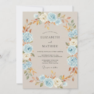 Convites Casamento de Flor de Outono Azul Céu