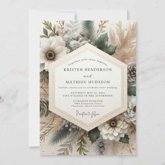 Convites Casamento de Flor de Outono em Creme (Frente)