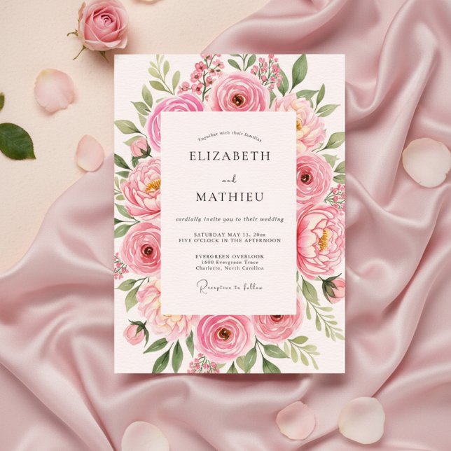 Convites Casamento de Flor de Rosa Rosa (Criador carregado)