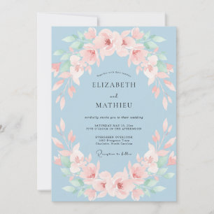 Convites Casamento de Flor de Seda Azul Empoeirada