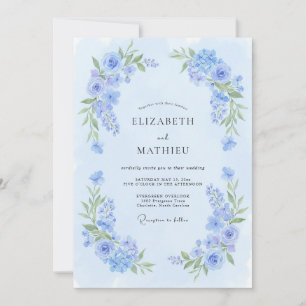 Convites Casamento de Flor Desabrochada Azul Pó