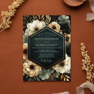 Convites Casamento de Flor Exuberante Azul-Esverdeado Inten