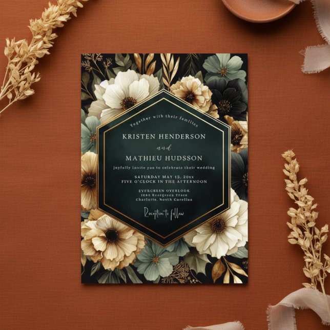 Convites Casamento de Flor Exuberante Azul-Esverdeado Inten (Criador carregado)