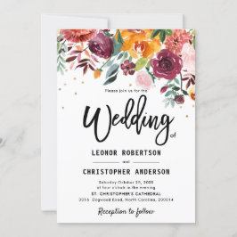 Convites Casamento de Flor Floral com Blush de outono