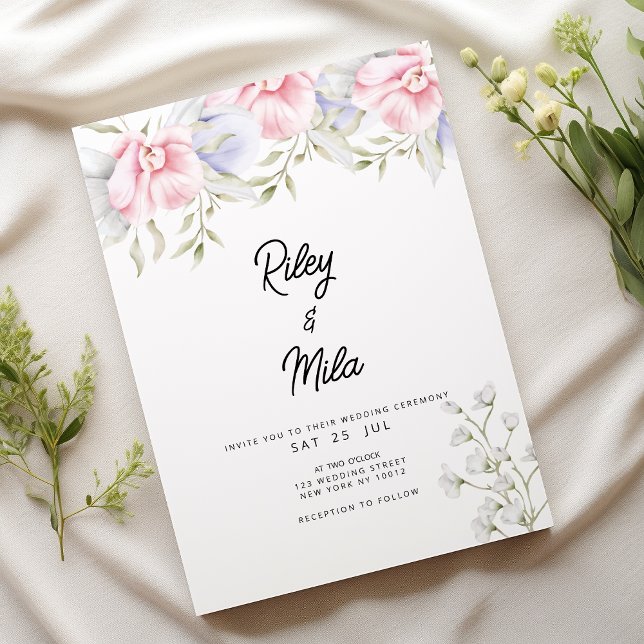 Convites Casamento de flor lilás verde-da-hortelã-rosa-botâ (Botanical pink mint green lilac flower Wedding )