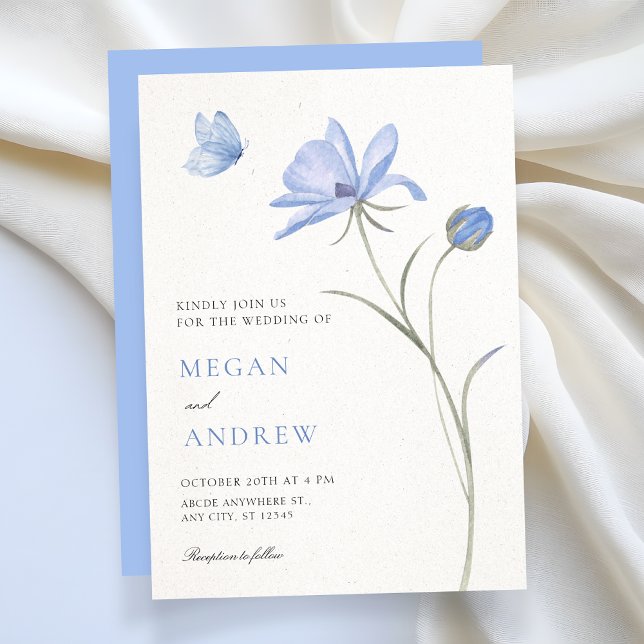 Convites Casamento de flor macia azul (Criador carregado)