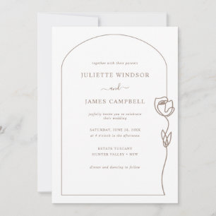 Convites Casamento de Flor Rosa de Desenho de Linha