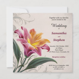 Convites Casamento de Flor Rosa-Lily