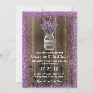 Convites Casamento de Flor Roxo da Lavanda Rústica Mason J