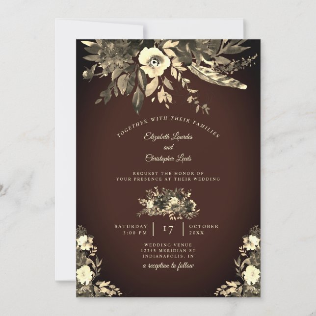 Convites Casamento De Flor Seco De Chocolate Autumn Brown (Frente)
