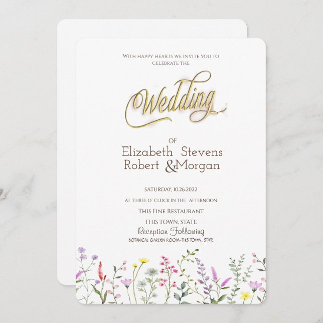 Convites Casamento de flor selvagem (Frente/Verso)