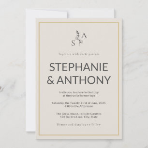 Convites Casamento de flor selvagem de bege minimalista