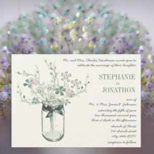 Convites Casamento De Flor Selvagem De Mason Jar Pink Blush