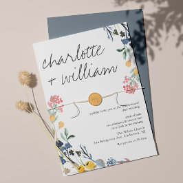Convites Casamento de Flor Selvagem de Verão com Caligrafia