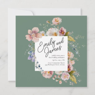 Convites Casamento de Flor Selvagem do Jardim Verde Elegant