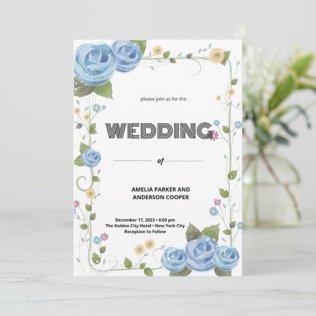Convites Casamento de Flor Selvagem e Fundo Branco (Em pé/Frente)