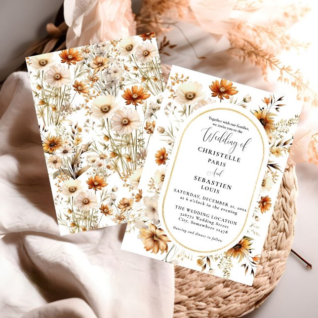 Convites Casamento de Flor Selvagem Elegante e Chic Boho Fa (Criador carregado)