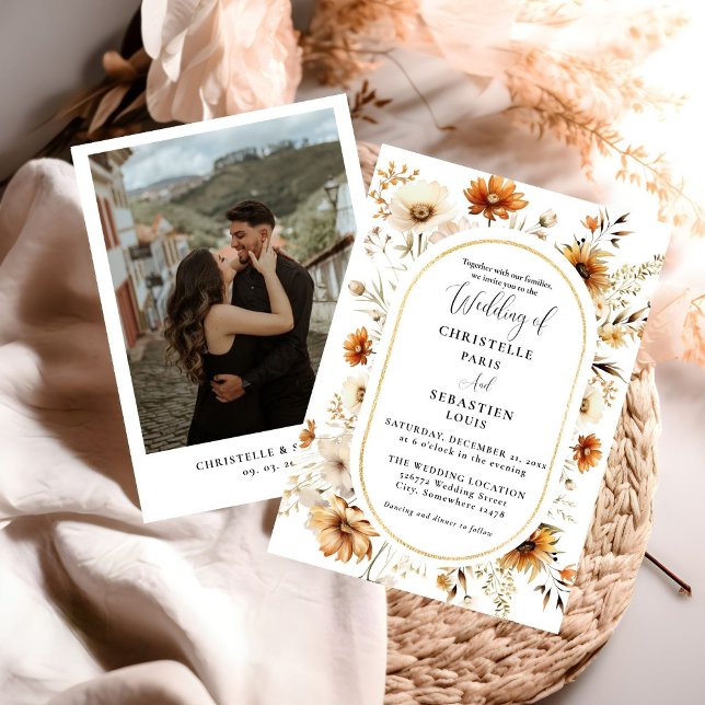 Convites Casamento de Flor Selvagem Elegante e Chic Boho Fa (Criador carregado)
