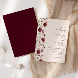 Convites Casamento de Flor Selvagem Moderna Burgundy