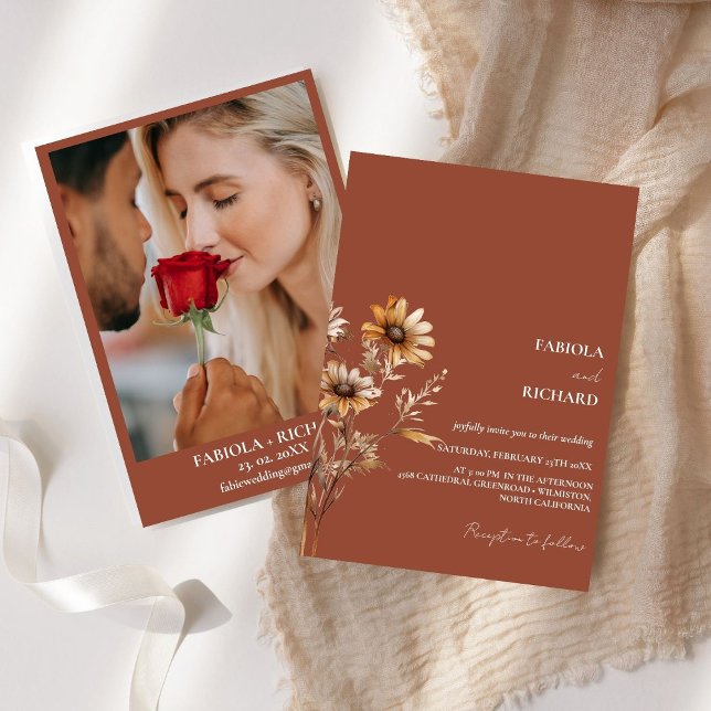 Convites Casamento de flor selvagem queimada de laranja que (Criador carregado)