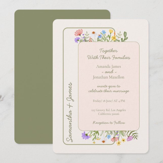 Convites Casamento de Flor Selvagem Russo Moderno (Frente/Verso)