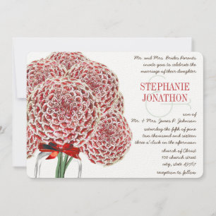 Convites Casamento de Flor Selvagem Rústica Zinnia Red Mas