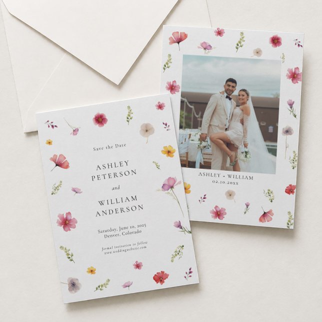 Convites Casamento de Flor Selvagem Salvar a Data Foto (Criador carregado)