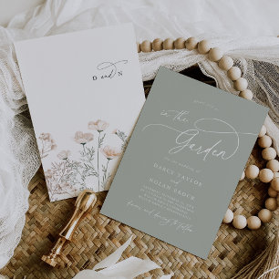 Convites Casamento de Flor Selvagem Verde do Charm Monogram