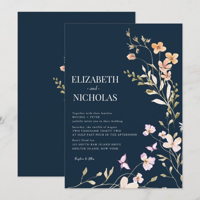 Convites Casamento de Flor Silvestre (Frente/Verso)