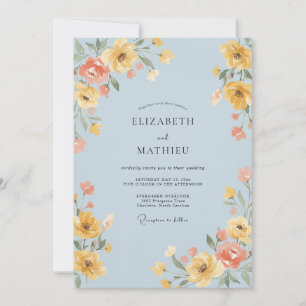 Convites Casamento de Flor Silvestre Alegre Azul Pálido