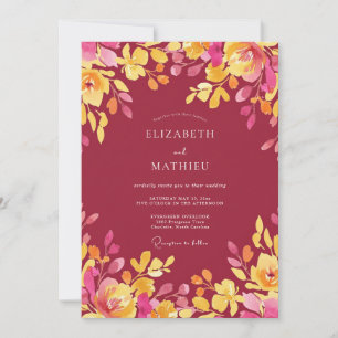 Convites Casamento de Flor Silvestre Amarela Magenta Jardim
