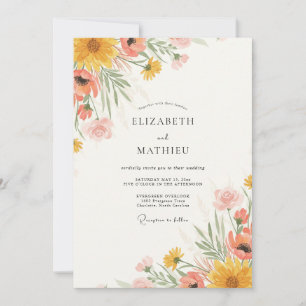 Convites Casamento de Flor Silvestre Amarela Mostarda Moder
