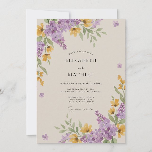 Convites Casamento de Flor Silvestre Âmbar Amethyst (Frente)