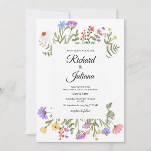 Convites Casamento de Flor Silvestre Boho Floral Elegante J