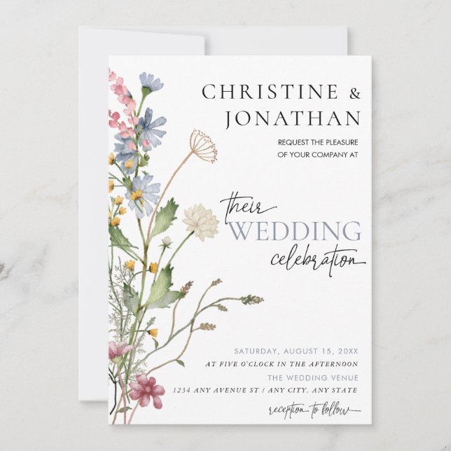 Convites Casamento de Flor Silvestre Boho Floral Moderno  (Frente)