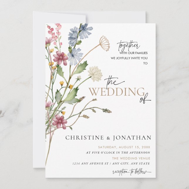 Convites Casamento de Flor Silvestre Boho Moderno  (Frente)