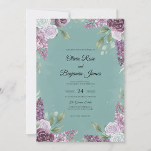 Convites Casamento de Flor Silvestre Boho Plum Teal