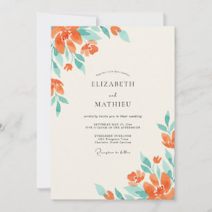 Convites Casamento de Flor Silvestre Coral Seafoam