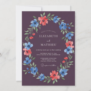 Convites Casamento de Flor Silvestre Cornflower Plum Elegan