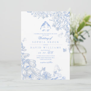 Convites Casamento de Flor Silvestre Francesa Clássica Azul