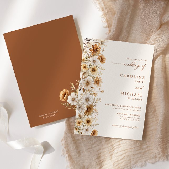 Convites Casamento de Flor Silvestre Laranja Queimada Boho (Criador carregado)