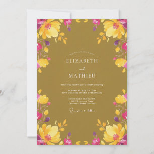 Convites Casamento de Flor Silvestre Magenta Mostarda