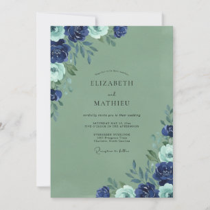 Convites Casamento de Flor Silvestre Navy Moss