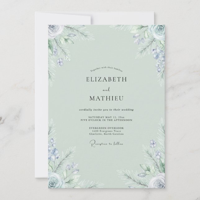 Convites Casamento de Flor Silvestre Periwinkle Seafoam (Frente)