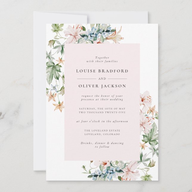 Convites Casamento de Flor Silvestre Rosa (Frente)