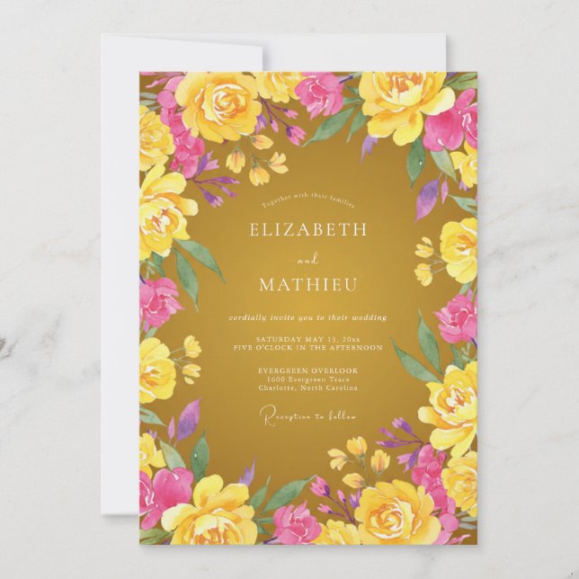 Convites Casamento de Flor Silvestre Rosa Mostarda (Frente)