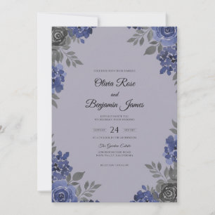 Convites Casamento de Flor Silvestre Slate Periwinkle