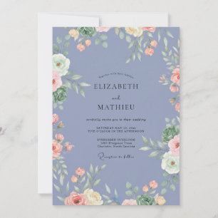 Convites Casamento de Flor Silvestre Slate Periwinkle