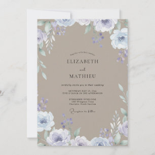 Convites Casamento de Flor Silvestre Taupe Periwinkle