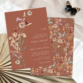 Convites Casamento de Flor Silvestre Terracota Boho